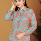 Teal Green Floral Printed Viscose Rayon Co-Ord Set with Shirt Collar