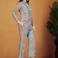 Teal Green Floral Printed Viscose Rayon Co-Ord Set with Shirt Collar