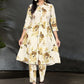 Off-White Floral Printed Shirt Collar Kurta Set in Silk Blend