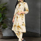 Off-White Floral Printed Shirt Collar Kurta Set in Silk Blend