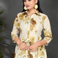 Off-White Floral Printed Shirt Collar Kurta Set in Silk Blend