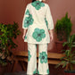 Lime Green Floral Printed Silk Blend Co-Ord Set with Round Neck Shirt