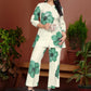 Lime Green Floral Printed Silk Blend Co-Ord Set with Round Neck Shirt