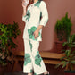 Lime Green Floral Printed Silk Blend Co-Ord Set with Round Neck Shirt