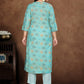 Sky Blue Silk Blend Kurta Set with Printed Motifs & Coordinated Dupatta
