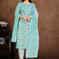 Sky Blue Silk Blend Kurta Set with Printed Motifs & Coordinated Dupatta