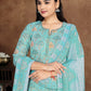 Sky Blue Silk Blend Kurta Set with Printed Motifs & Coordinated Dupatta