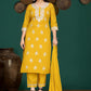 Mustard Yellow Silk Blend Kurta Set with White Thread Embroidery & Solid Dupatta