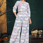 Grey Printed Viscose Rayon Co-Ord Set with Shirt Collar Top