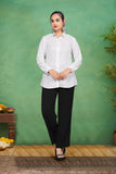 White Solid Shirt & Black Trouser Co-Ord Set in Pure Silk