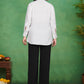 White Solid Shirt & Black Trouser Co-Ord Set in Pure Silk
