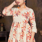 Cream Floral Printed Silk Blend Co-Ord Set with V-Neck Top & Trousers