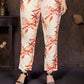 Cream Floral Printed Silk Blend Co-Ord Set with V-Neck Top & Trousers