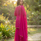 Rani Pink Pure Silk Kurta Set with Embroidered Floral Yoke & Chiffon Dupatta