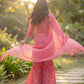 Pink Viscose Rayon Kurta Set with Self-Design Print & Sharara with Chiffon Dupatta