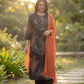 Stylish Black Viscose Rayon Kurta Set with Abstract Print & Orange Chiffon Dupatta
