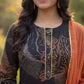 Stylish Black Viscose Rayon Kurta Set with Abstract Print & Orange Chiffon Dupatta
