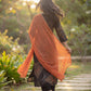 Stylish Black Viscose Rayon Kurta Set with Abstract Print & Orange Chiffon Dupatta
