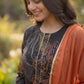 Stylish Black Viscose Rayon Kurta Set with Abstract Print & Orange Chiffon Dupatta