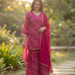 Maroon Viscose Rayon Kurta Sharara Set with Leheriya Print & Chiffon Dupatta