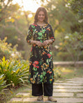 Black Viscose Rayon Kurta Set with Multicolor Floral Print & Straight Fit