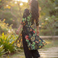 Black Viscose Rayon Kurta Set with Multicolor Floral Print & Straight Fit