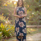 Stylish Navy Blue Viscose Rayon Sleeveless Kurta Set with Floral Print