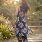 Stylish Navy Blue Viscose Rayon Sleeveless Kurta Set with Floral Print