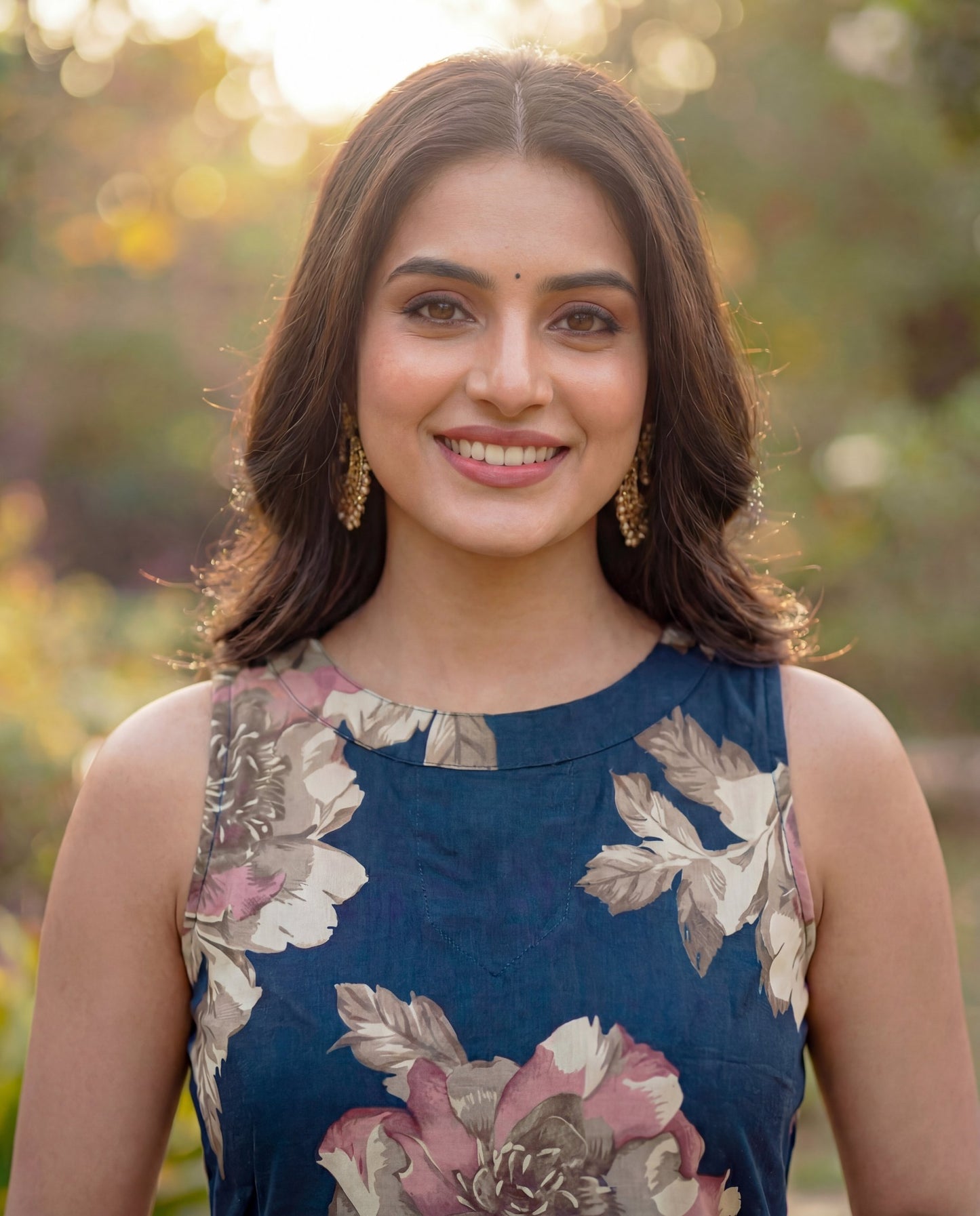 Stylish Navy Blue Viscose Rayon Sleeveless Kurta Set with Floral Print