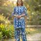 Indigo Blue Pure Cotton Co-Ord Set with Abstract Leaf Print