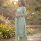 Mint Green Viscose Rayon Kurta Set with Floral Print & Keyhole Neck