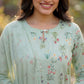 Mint Green Viscose Rayon Kurta Set with Floral Print & Keyhole Neck