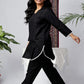Black Viscose Rayon Self Design Co-Ord Set with Lace Detailing