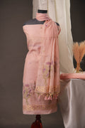 Botanical Floral Soft Pink Muga Cotton Unstitched Suit Set