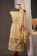 Botanical Floral Yellow Muga Cotton Unstitched Suit Set