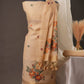 Floral Buti Beige Muga Cotton Unstitched Suit Set