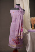 Floral Buti Lavender Muga Cotton Unstitched Suit Set
