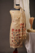 Creeper Floral Beige Minakari Work Unstitched Soft Cotton Suit Set