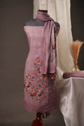 Poppy Floral Dusty Mauve Unstitched Suit with Watercolour Floral Digital Print & Tassel Dupatta