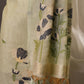 Pista Green Muga Cotton Unstitched Suit with Black Floral Weaving & Tassel Dupatta
