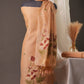 Peach Blossom Muga Cotton Unstitched Suit with Red Floral Weaving & Tassel Dupatta