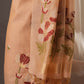 Peach Blossom Muga Cotton Unstitched Suit with Red Floral Weaving & Tassel Dupatta
