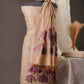 Lotus Floral Beige Muga Cotton Unstitched Suit with Lotus & Cow Weaving and Tassel Dupatta
