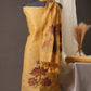 Lotus Floral Golden Yellow Muga Cotton Unstitched Suit with Lotus & Cow Weaving and Tassel Dupatta