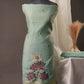 Lotus Floral Sky Blue Muga Cotton Unstitched Suit with Lotus & Cow Weaving and Tassel Dupatta