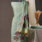 Lotus Floral Sky Blue Muga Cotton Unstitched Suit with Lotus & Cow Weaving and Tassel Dupatta