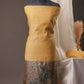 Golden Mustard Muga Cotton Unstitched Suit with Peacock & Floral Digital Print Dupatta