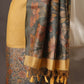 Golden Mustard Muga Cotton Unstitched Suit with Peacock & Floral Digital Print Dupatta