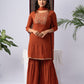 Rust Orange Berlin Crush Kurta Set with Embroidered Yoke