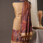 Beige Muga Cotton Unstitched Suit with Digital Traditional Dance Print & Tassel Dupatta